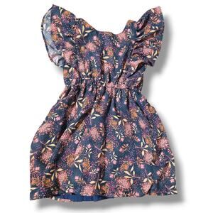 Orchestra Girls' Size 4Y Navy Blue Floral Flutter Sleeve Back-Strap Dress